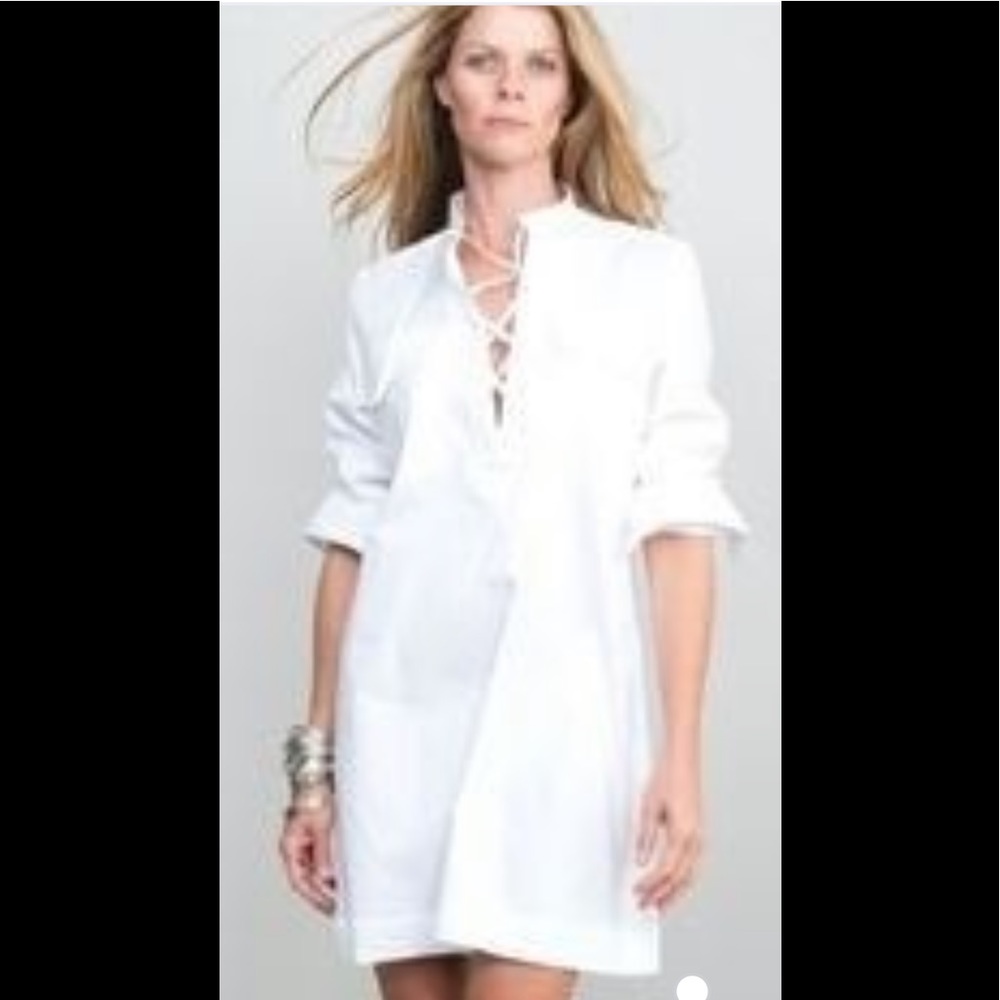 Claridge+King Camp White Cotton Lace Up Dress
